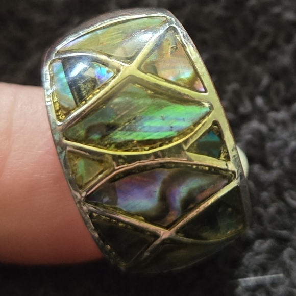 Silver-Tone Abalone Shell Mosaic Band Ring - Picture 6 of 6